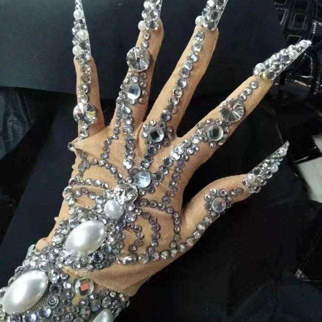 Sparkling Rhinestone Performance Gloves - Shine Bright on Stage!