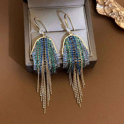 Sparkling Rhinestone and Tassel Earrings - Elegant Fashion Accent - Très Elite