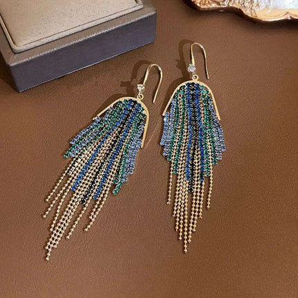 Sparkling Rhinestone and Tassel Earrings - Elegant Fashion Accent - Très Elite