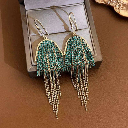 Sparkling Rhinestone and Tassel Earrings - Elegant Fashion Accent - Très Elite