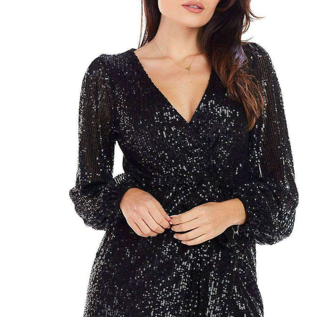 Sparkling Sequin Evening Gown with Cinched Waist Detail