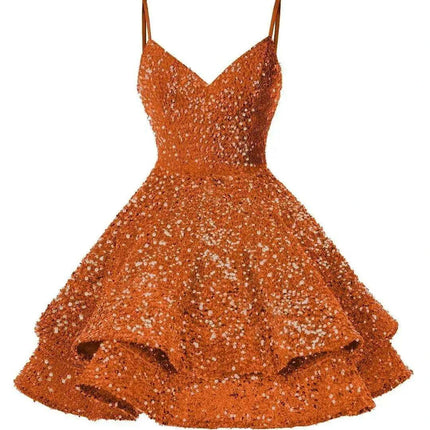 Sparkling Tiered Sequin Spaghetti Strap Short Cocktail Dress for Young Women - Très Elite