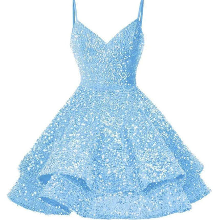 Sparkling Tiered Sequin Spaghetti Strap Short Cocktail Dress for Young Women - Très Elite