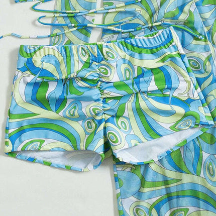 Split three-piece high waist long-sleeved ins blouse drawstring bikini - Très Elite