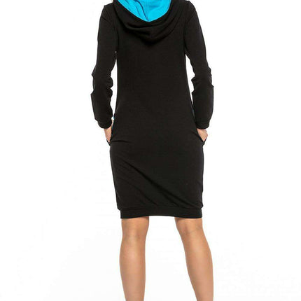 Sporty Urban Black Cotton Hooded Dress with Color-Block Accents - Très Elite