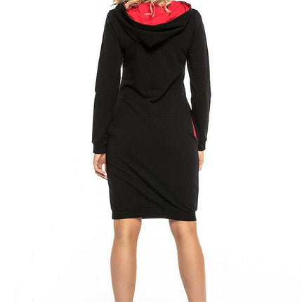 Sporty Urban Black Cotton Hooded Dress with Color-Block Accents - Très Elite