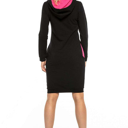 Sporty Urban Black Cotton Hooded Dress with Color-Block Accents - Très Elite