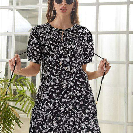 Spring Blossom Puff Sleeve High Waist Dress - Effortless Elegance for Every Occasion - Très Elite