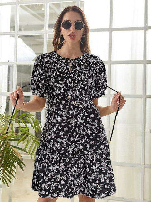Spring Blossom Puff Sleeve High Waist Dress - Effortless Elegance for Every Occasion