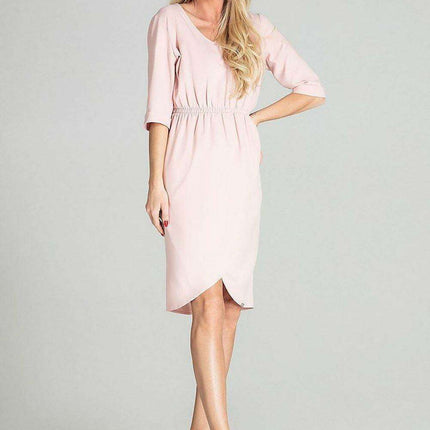 Spring-Ready Checkered Midi Dress with 3/4 Sleeves and Comfort Fit Waistband - Très Elite
