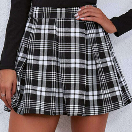 Spring and summer new style mosaic plaid pleated skirt waist skirt - Très Elite