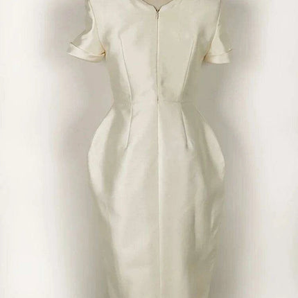 Square Neck Button-Front Short Sleeve Dress - Très Elite