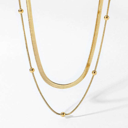 Stacked Ball Bead Snake Chain Choker Necklace – Modern Stainless Steel - Très Elite