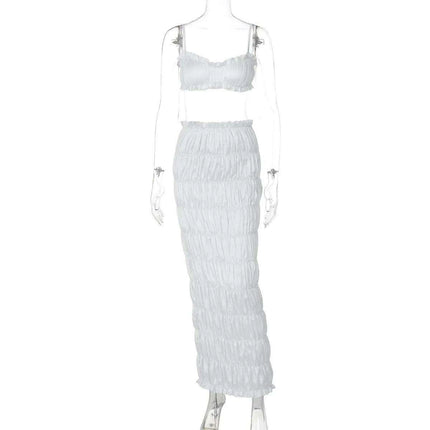 Strapless Crop Top and Flowing Maxi Skirt Duo - Sophisticated Evening Wear Set - Très Elite