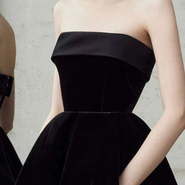 Strapless High Waist Velvet Pleated Evening Gown for Women