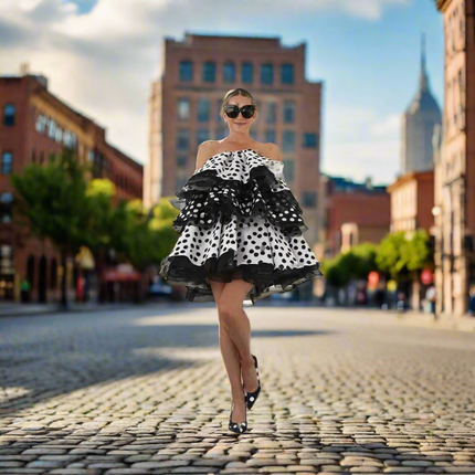 Strapless Polka Dot Mini Dress - Elegant Above Knee Cocktail Gown for Special Occasions - Très Elite