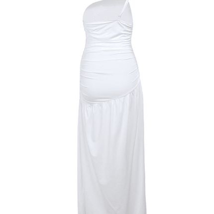 Strapless off-shoulder gathered slit A-line dress - Très Elite