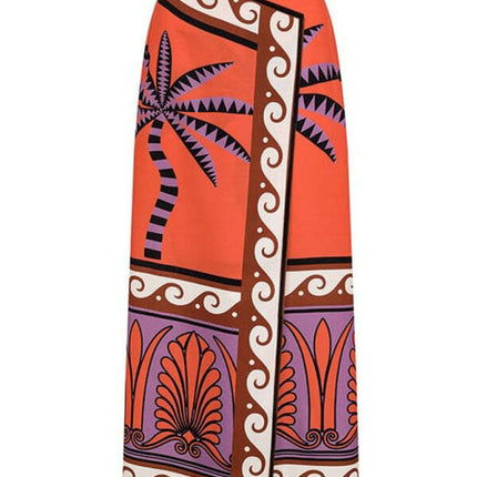 Strapless printed one-piece swimsuit with matching skirt