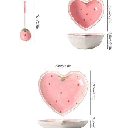 Strawberry Delight Dining Ensemble: Bowl, Spoon, and Plate Set - Très Elite