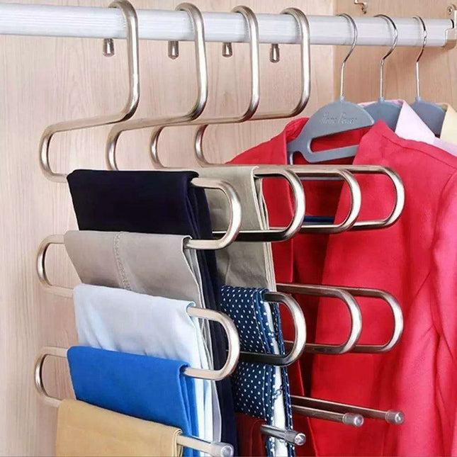 Streamlined 5-Tier Stainless Steel Pant Holder with Advanced Grip Technology for Closet and Bathroom Organization
