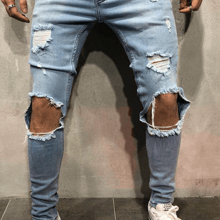 Street Style Men's Four Seasons Slight Elasticity Solid Denim Jeans