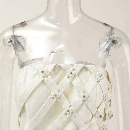 Striking Strapless High-Waisted Evening Gown with Unique Artistic Patchwork - Très Elite