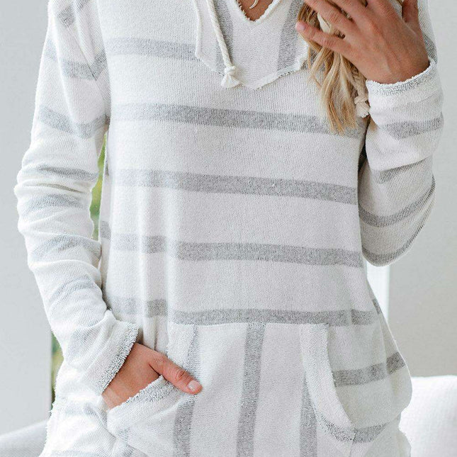Striped Comfort Lounge Set with Pocket and Trendy Raw Hem