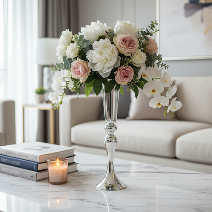 Elegant 55cm Silver Floral Centerpiece Vase for Wedding and Event Decor