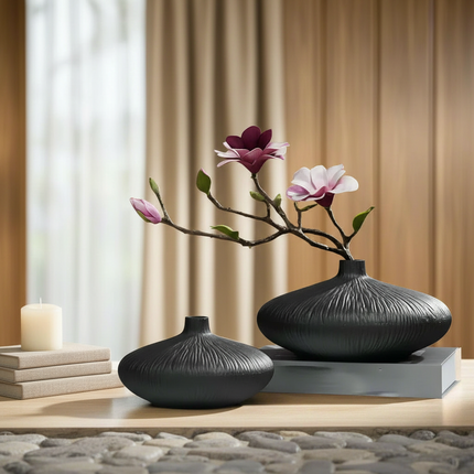 Stunning Black Crackle Ceramic Zen Vase