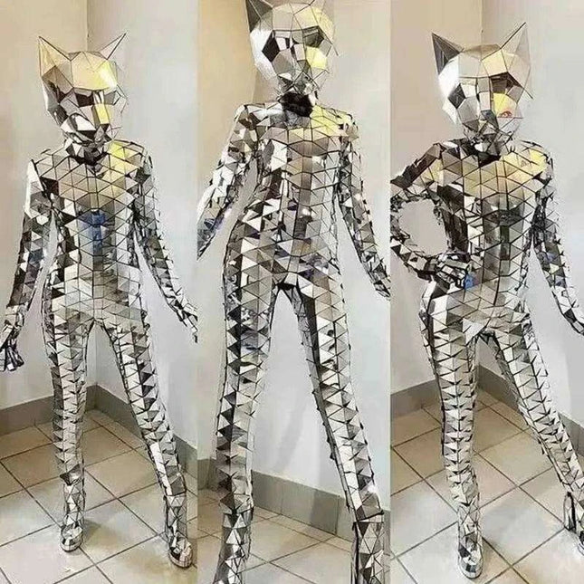 Stunning Mirror Effect Bodysuit for Adult Performers - Show-Stopping Costume for Nightlife, Festivals, and Drag Events