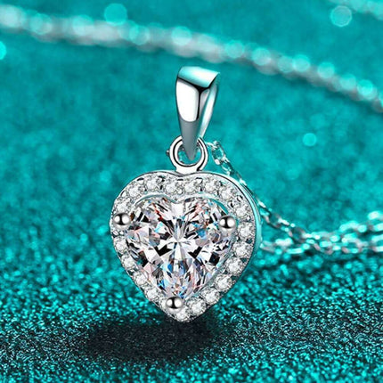 Stunning Moissanite Heart Pendant Necklace with Glittering Zircon Accents