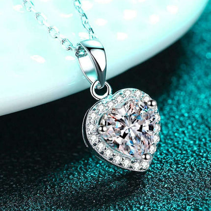 Stunning Moissanite Heart Pendant Necklace with Glittering Zircon Accents