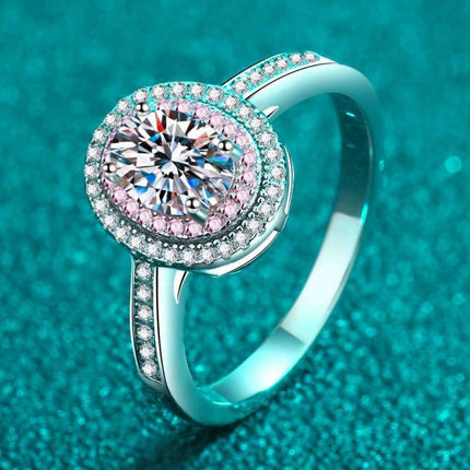 Stunning Moissanite & Zircon Halo Sterling Silver Engagement Ring Set - Très Elite
