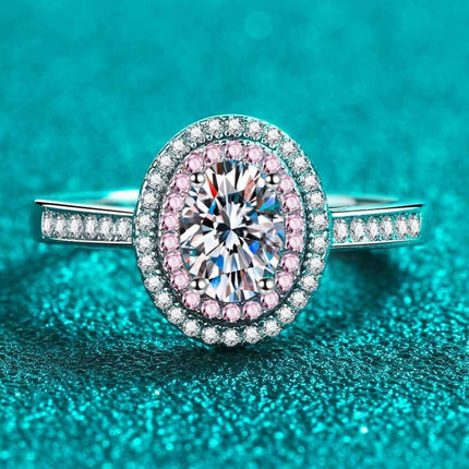 Stunning Moissanite & Zircon Halo Sterling Silver Engagement Ring Set - Très Elite