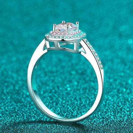 Stunning Moissanite & Zircon Halo Sterling Silver Engagement Ring Set - Très Elite