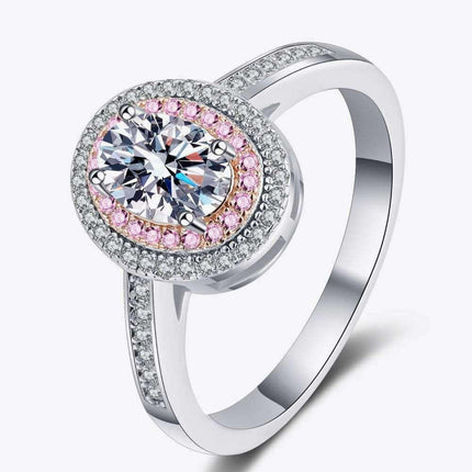 Stunning Moissanite & Zircon Halo Sterling Silver Engagement Ring Set - Très Elite