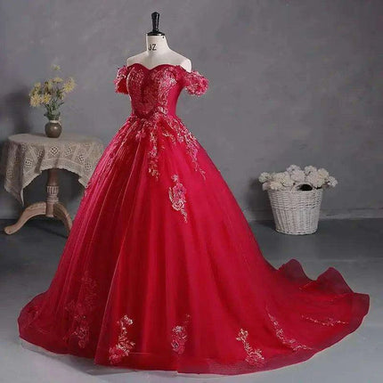 Stunning Off-The-Shoulder Cerulean Quinceanera Ball Gown with Graceful Lace Details and Dramatic Train - Très Elite