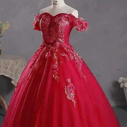 Stunning Off-The-Shoulder Cerulean Quinceanera Ball Gown with Graceful Lace Details and Dramatic Train - Très Elite