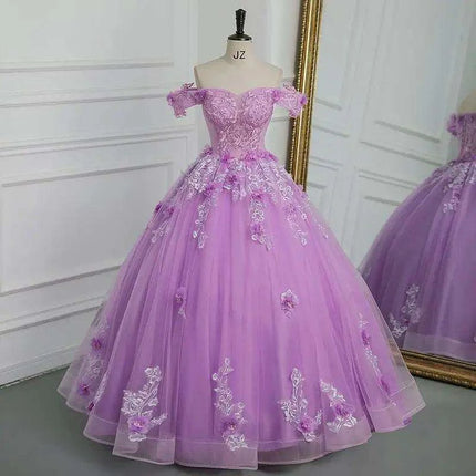 Stunning Off-The-Shoulder Cerulean Quinceanera Ball Gown with Graceful Lace Details and Dramatic Train - Très Elite