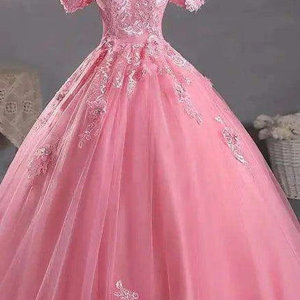 Stunning Off-The-Shoulder Cerulean Quinceanera Ball Gown with Graceful Lace Details and Dramatic Train - Très Elite
