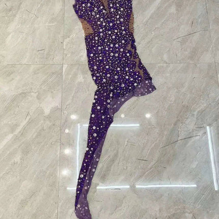 Stunning Sheer Violet Gown with Sparkling Rhinestones for Unforgettable Celebrations