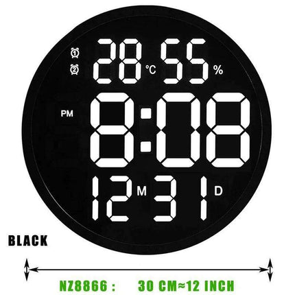 Stylish 10" or 12" Digital LED Wall Clock with Dual Alarms, Temperature Display, and Calendar for Modern Home Decor..