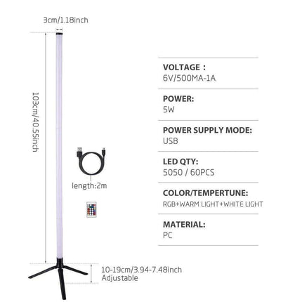 Stylish 103cm Smart RGB LED Floor Lamp with Multiple Control Features - Contemporary Design..