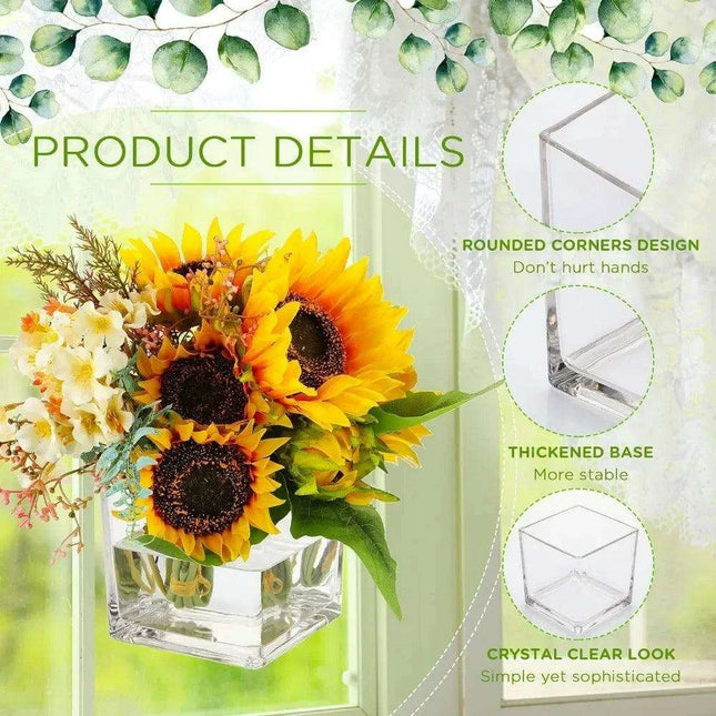 Stylish 16-Piece Square Glass Vase Set - Crystal Clear Home Accent Decor