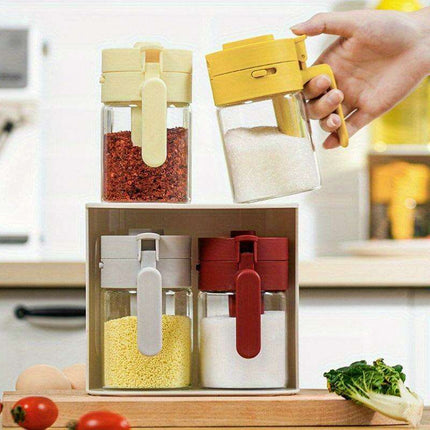 Stylish 2-in-1 Glass Spice Jar Set with Spoon Compartment, Dual-Function Condiment Organizer for Kitchen - Très Elite