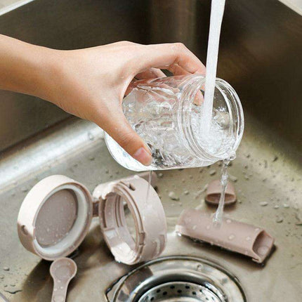 Stylish 2-in-1 Glass Spice Jar Set with Spoon Compartment, Dual-Function Condiment Organizer for Kitchen - Très Elite