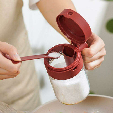 Stylish 2-in-1 Glass Spice Jar Set with Spoon Compartment, Dual-Function Condiment Organizer for Kitchen - Très Elite