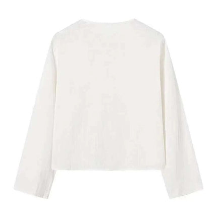 Stylish 2024 Women's V-Neck Long Sleeve Tie Blouse - Effortless Everyday Chic - Très Elite