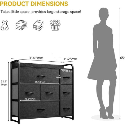 Stylish 7-Drawer Storage Dresser with Steel Frame and Foldable Fabric Bins - Très Elite