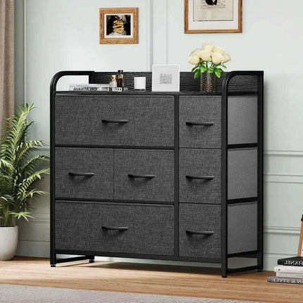 Stylish 7-Drawer Storage Dresser with Steel Frame and Foldable Fabric Bins - Très Elite